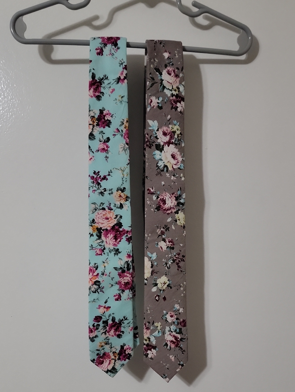 Handmade Floral Skinny Tie - Blue and Taupe